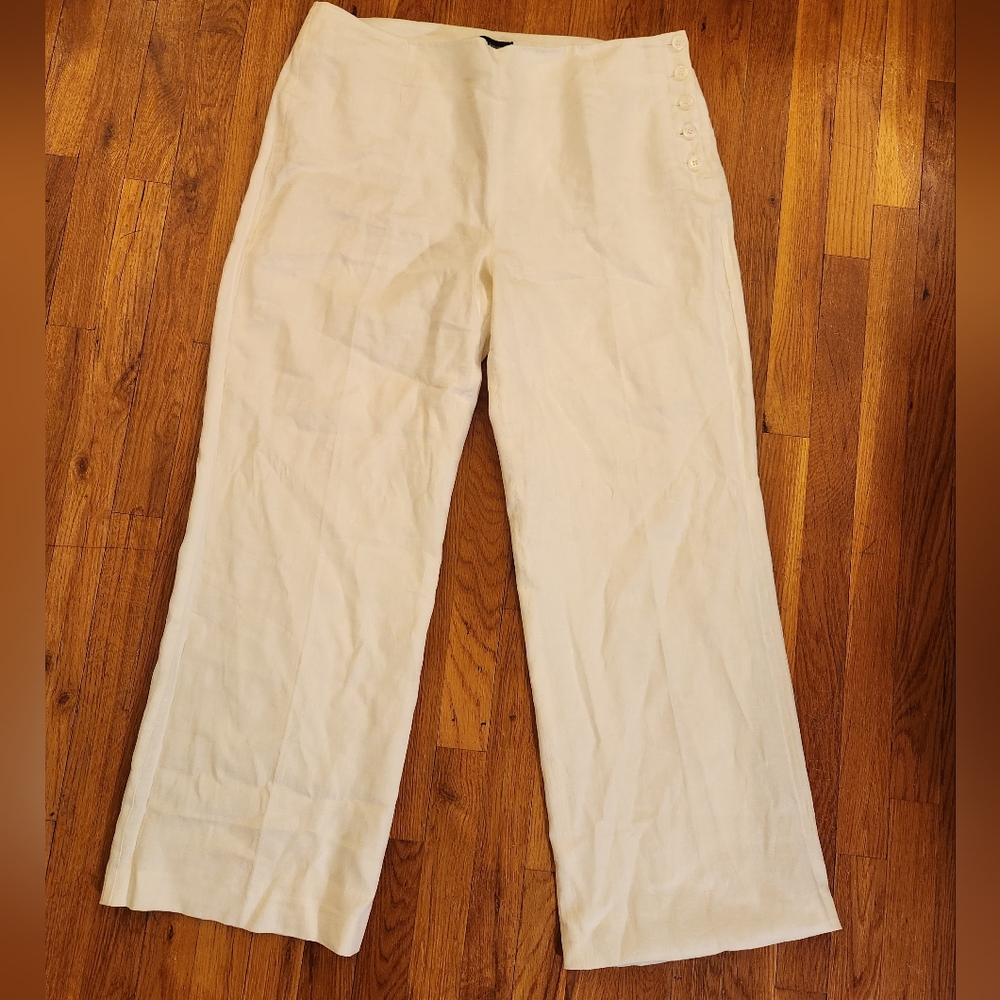 Talbots White Linen Sailor Trousers Fully Lined Wide Leg Size 16 Pristine Cond